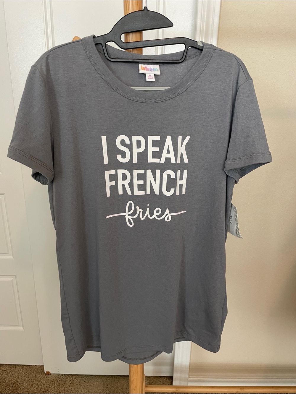 LuLaRoe Gray Graphic Tee with Cuff Sleeves